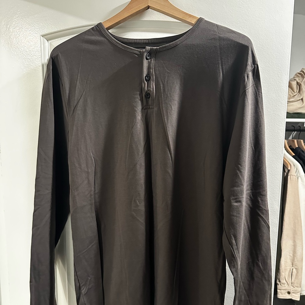 Cuts Clothing Long Sleeve Henley - Dark Brown